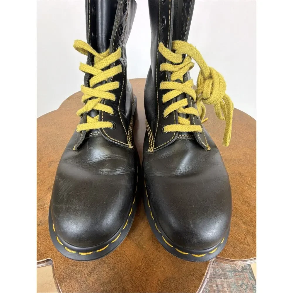 Dr. Martens Black 1460 Pascal 8 Eye Leather Boots Yellow Lace Mens 9 Women's 10 - Picture 4 of 8
